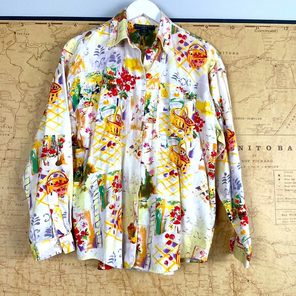 BUSHWACKER U.S.A. Large Long Sleeve Shirt 100% Cotton Garden Print 🪻🌼🌺